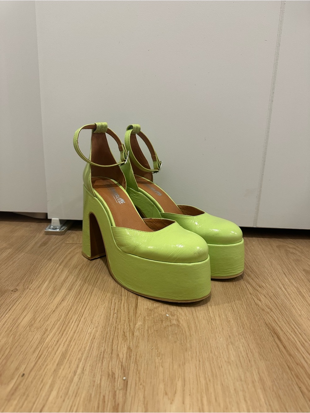 L'INTERVALLE Neon Green Platform Mary Jane Pumps with Ankle Strap